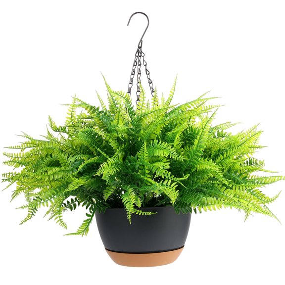 UU&T Artificial Boston Fern Hanging Plants, 14 Bundles, Realistic UV Resistant for Outdoor Porch Patio Decoration