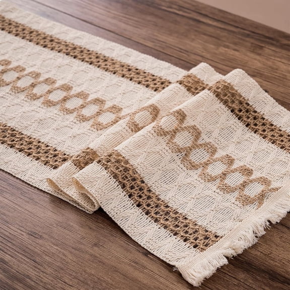 UU&T Boho Beige Table Runner 72 Inches Long with Tassels, Macrame Table Runners for Party Rustic Wedding Dining Decor, Farmhouse Style, 12x72 Inches