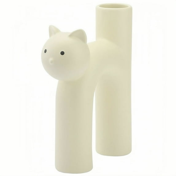 UU&T Ceramic Vase for Flowers, Cat Vase for Bookshelf, Mantel, Table, Fireplace Decor, White