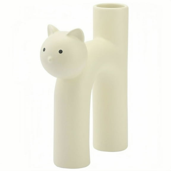 UU&T Ceramic Vase for Flowers, Cat Vase for Bookshelf, Mantel, Table, Fireplace Decor, White