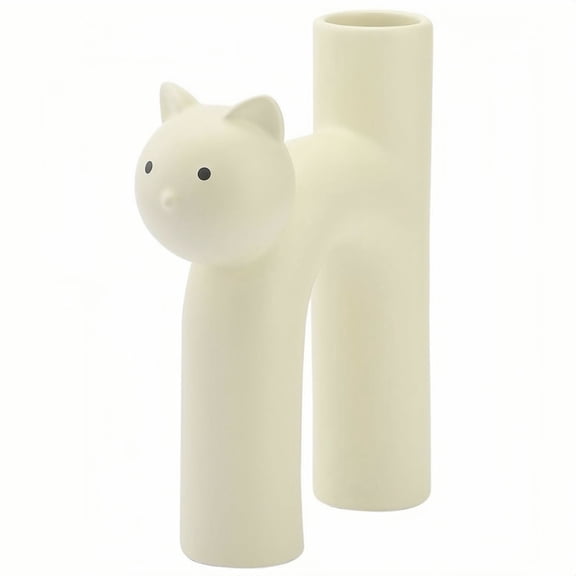 UU&T Ceramic Vase for Flowers, Cat Vase for Bookshelf, Mantel, Table, Fireplace Decor, White