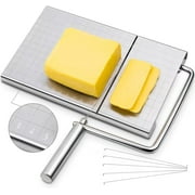 UU&T Cheese Slicer, Stainless Steel Cheese Cutter with 5 Replacement Wires, Kitchen Slicing Tools for Block Cheese with Accurate Size Scale, Silver