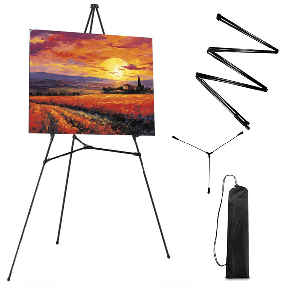 UU&T Display Easel Stand - 66" Tripod Collapsible Portable Artist Floor Easel with Bag, Adjustable Easy Folding Metal Stand for Wedding Sign, Poster, Display Show, Black