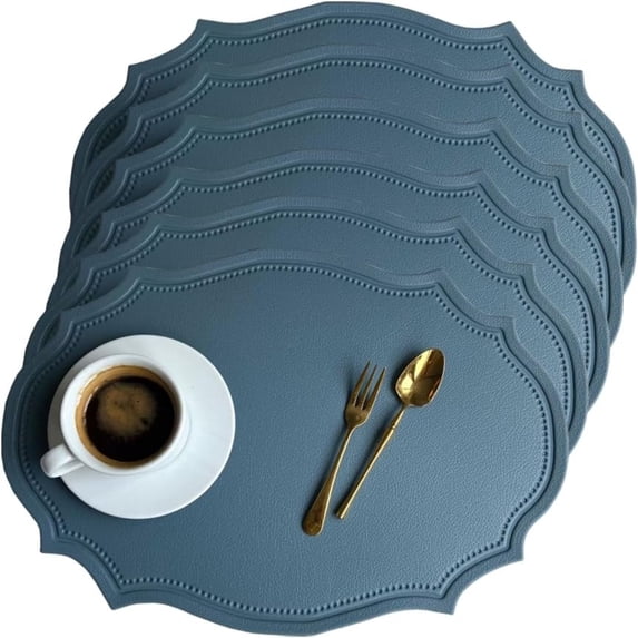 UU&T Double-Texture Faux Leather Placemats Set of 6, Washable Heat Insulation Mats Watertight and Non-Slip for Home Kitchen Coffee Shops Restaurants,Blue