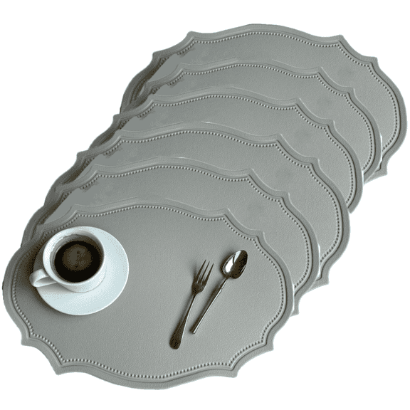 UU&T Double-Texture Faux Leather Placemats Set of 6, Washable Heat Insulation Mats Watertight and Non-Slip for Home Kitchen Coffee Shops Restaurants,Gray