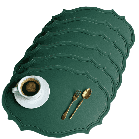 UU&T Double-Texture Faux Leather Placemats Set of 6, Washable Heat Insulation Mats Watertight and Non-Slip for Home Kitchen Coffee Shops Restaurants,Green
