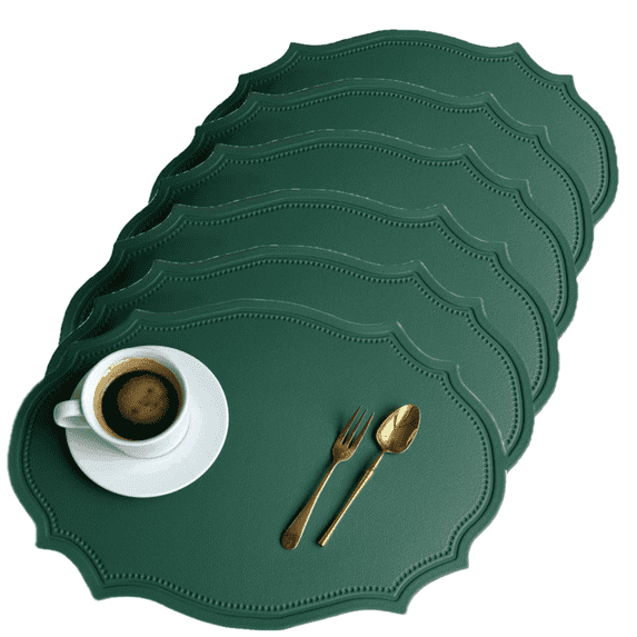 UU&T Double-Texture Faux Leather Placemats Set of 6, Washable Heat Insulation Mats Watertight and Non-Slip for Home Kitchen Coffee Shops Restaurants,Green