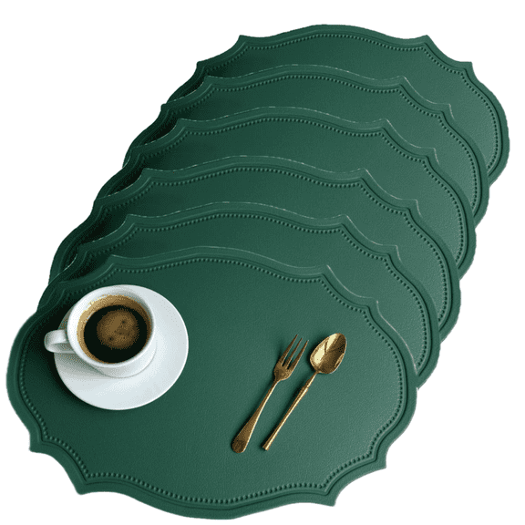 UU&T Double-Texture Faux Leather Placemats Set of 6, Washable Heat Insulation Mats Watertight and Non-Slip for Home Kitchen Coffee Shops Restaurants,Green
