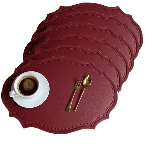 UU&T Double-Texture Faux Leather Placemats Set of 6, Washable Heat Insulation Mats Watertight and Non-Slip for Home Kitchen Coffee Shops Restaurants, Red