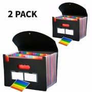 UU&T Expanding File Folder, 25 Pockets Plastic Accordion Organizer, with Tab for Office Home or Business, A4 Letter Size, Black, 2 Pack