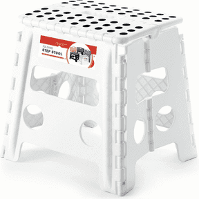 UU&T Folding Step Stool, 13" Lightweight Foot Stool with Portable Handle, Plastic Foldable Short Stool for Bathroom, Bedroom, Kitchen, Holds Up to 300 lbs, Non-Slip , White