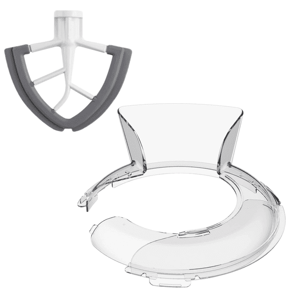 UU&T Pouring Shield for KitchenAid 4.5-5Qt Mixer Bowl (Stainless Steel, Glass, Ceramic), and Flex Edge Beater Suitable for KitchenAid 4.5-5Qt Tilt-Head Stand Mixers