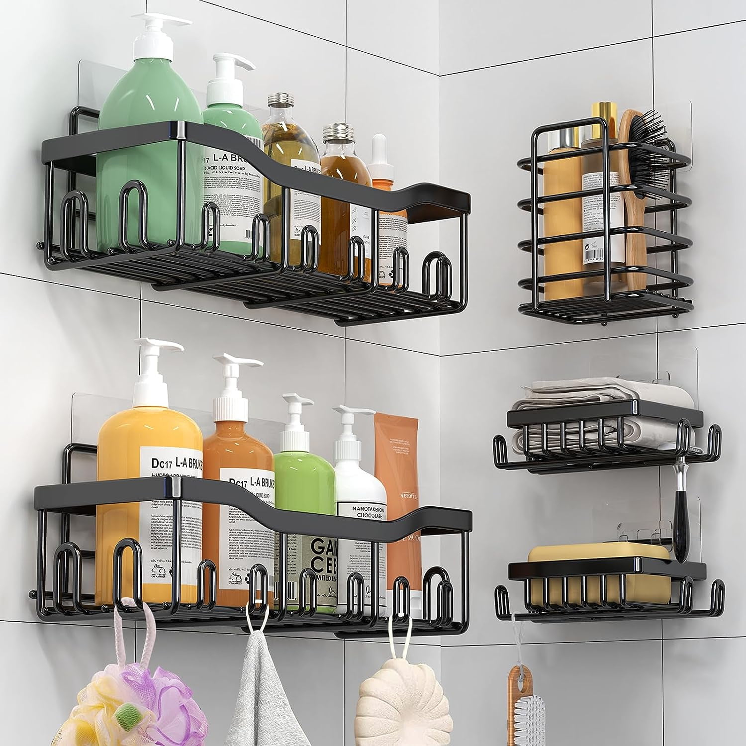 ASTOFLI Shower Caddy 4 Pack, Rustproof Self Adhesive Shower Shelves, Large  Capacity Bathroom Shower Organizer, Shower Rack Shower Storage with 18  Hooks 