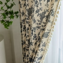 UU&T Vintage Floral Curtains for Living Room, Semi-Blackout Farmhouse Linen Curtains with Tassels Set of 2 Panels, 52" x 84"