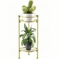 thumbnail image 1 of UU&T 23.5'' Tall Plant Stand Indoor, 2 Tier Metal Plant Shelf, Sturdy Rustproof Decorative Stands Outdoor for Corner Garden Patio Livingroom Balcony, Gold, 1 of 8