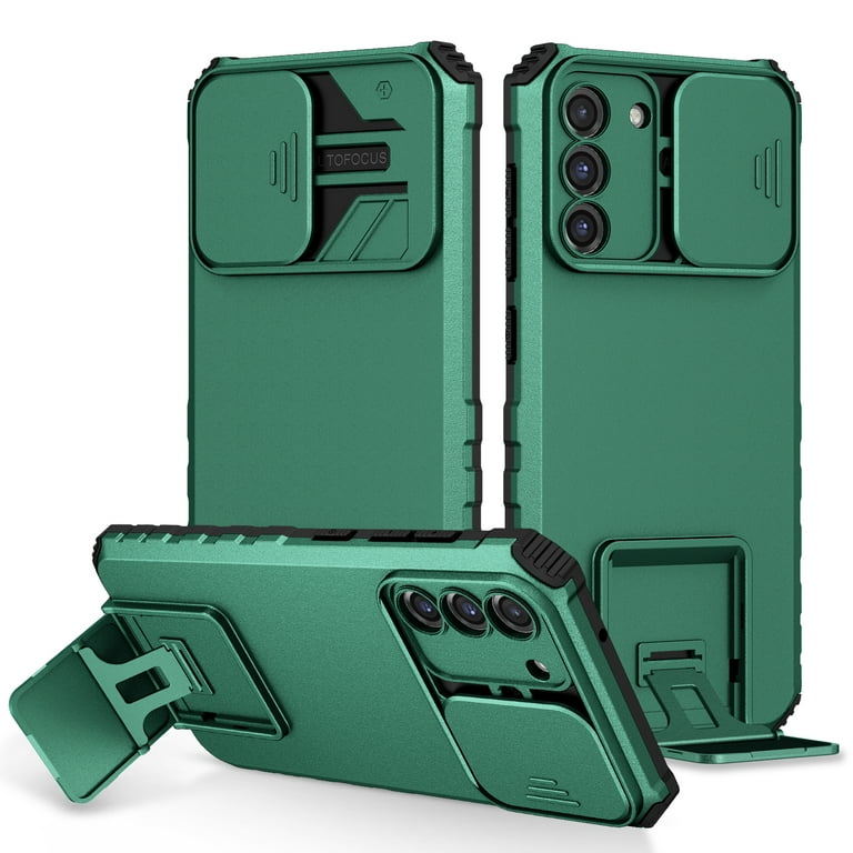 UUCOVERS for S-amsung Galaxy S21 FE 5G Phone Case with Slide Camera Cover,  Kickstand Military Grade Shockproof Drop Protection Non-Slip Heavy Duty  Rugged Cover Case for Galaxy S21 FE 6.4, Dark Green 
