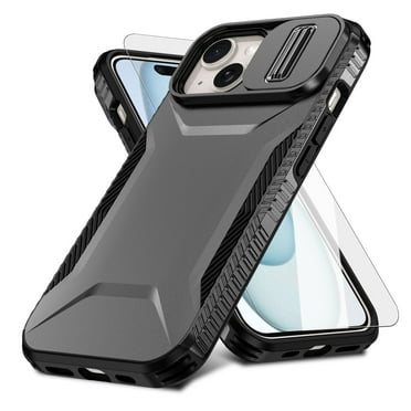 UUCase Phone Case for iPhone 15 with Screen Protector and Slide Camera Cover Rugged Heavy Duty Military Grade Drop Hybrid PC+TPU Shockproof Protective Cell Accessories for iPhone 15,Black