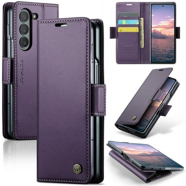 UUCase Wallet Case for Samsung Galaxy Z Fold 6, Premium PU Leather Magnetic Flip Folio Case with RFID Blocking Credit Card Slots Kickstand Shockproof Protective Phone Case Cover,Purple