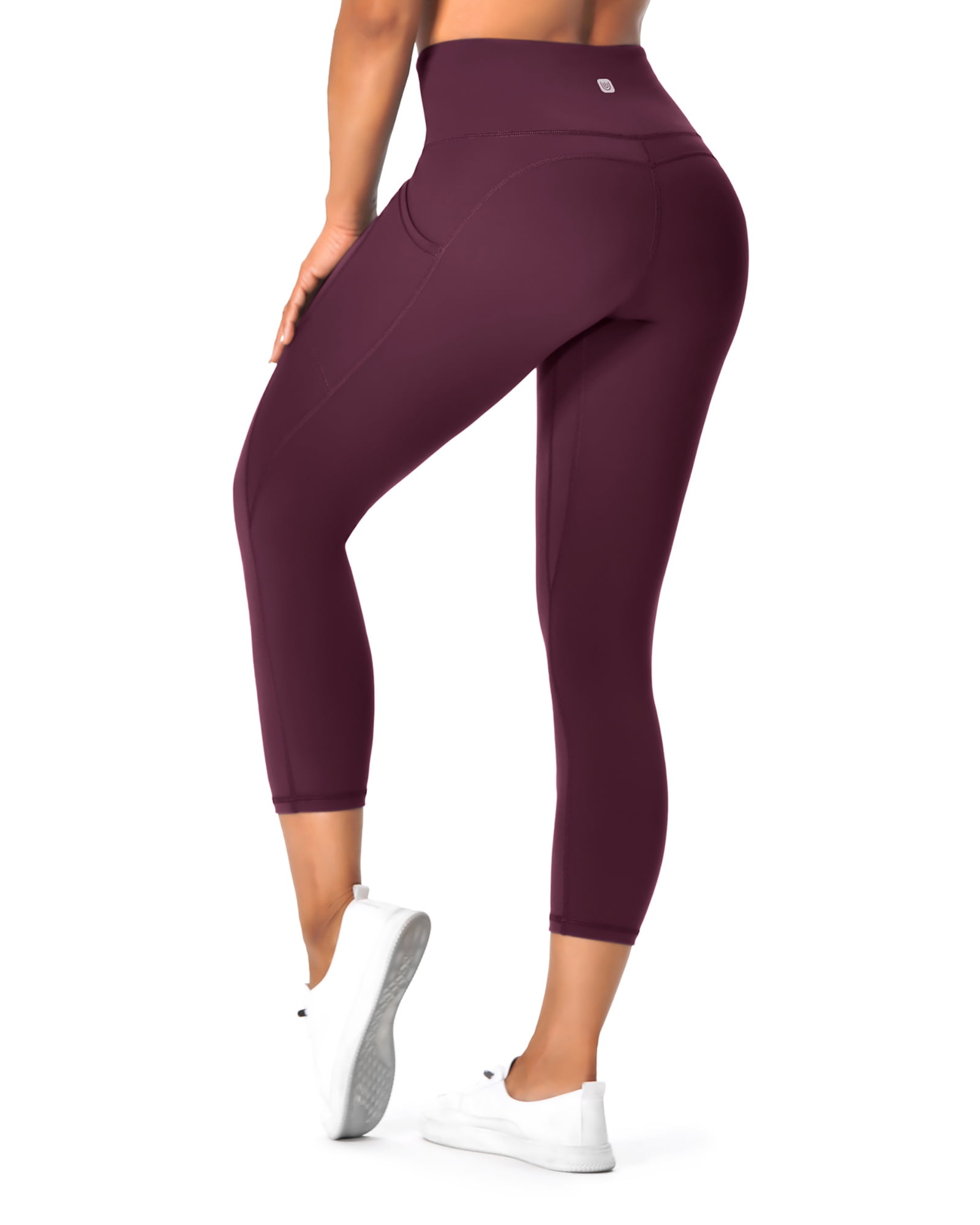 UUE 21Inseam Burgundy Red Workout Leggings for Women,Yoga Capris with  Pockets Tummy Control, Butt Lifting Leggings for Running, Hiking, Cycling 