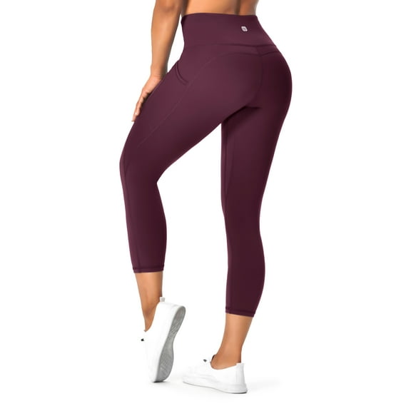 UUE 21" Inseam Burgundy Red Workout Leggings for Women,Yoga Capris with Pockets Tummy Control, Butt Lifting Leggings for Running, Hiking, Cycling