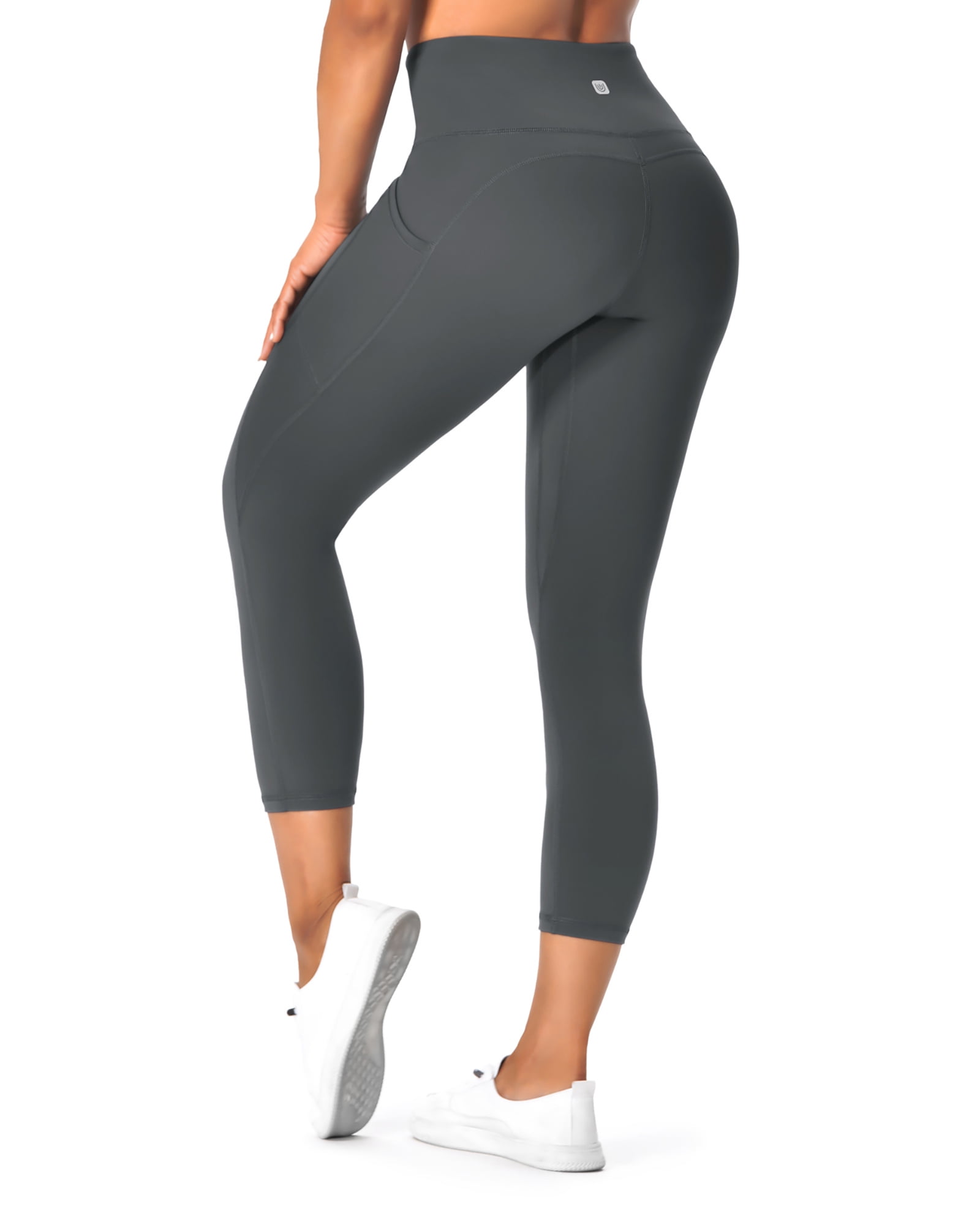 UUE 21 Inseam Gray Workout Leggings for Women,Yoga Capris with Pockets  Tummy Control