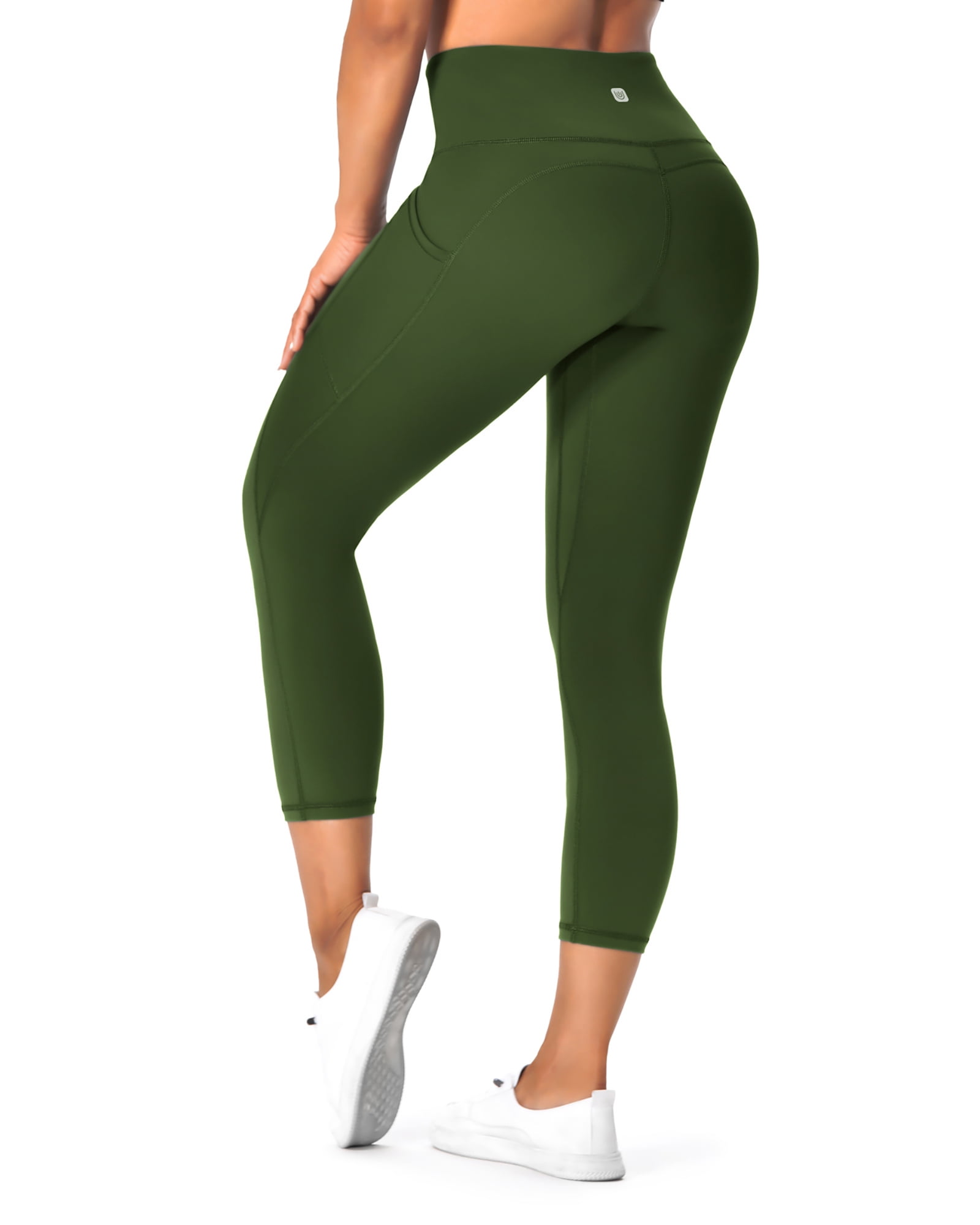 UUE 21 Inseam Olive Workout Leggings for Women,Yoga Capris with Pockets  Tummy Control, Butt Lifting Leggings for women workout