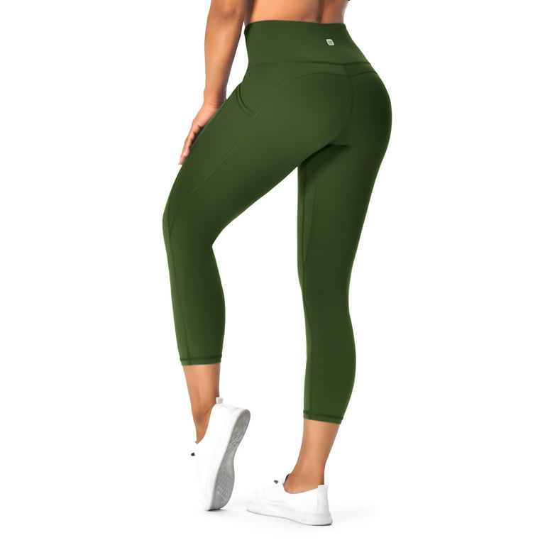 UUE 21 Inseam Olive Workout Leggings for Women,Yoga Capris with Pockets  Tummy Control, Butt Lifting Leggings for women workout