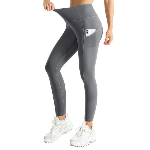 UUE 25"Grey Leggings with Pockets for women, Tummy control and High waisted leggings,Yoga high waisted leggings for Fitness