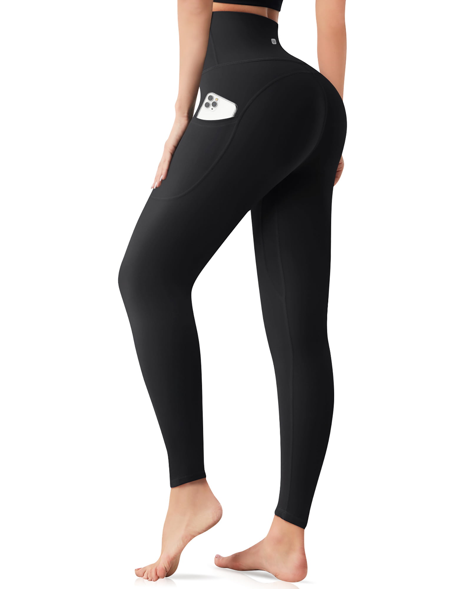UUE 28Inseam Black Leggings with Pockets for Women, High Waisted Yoga Pants  Tummy Control, Workout Tights Leggings Full Length 