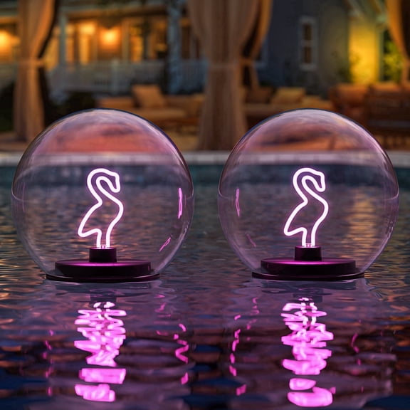 Postlucky Solar Floating Pool Lights with Pink Flamingo-shaped LED for Garden/Porch/Pathway/Yards/Summer, 5.9", 2-Pack