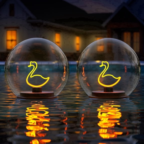 Postlucky 2-Pack 5.9" Solar Floating Pool Lights with Stake, Crystal Clear, Warm White Swan-shaped LED