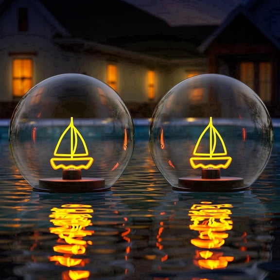Postlucky Solar Floating Pool Lights with Warm White Sailboat-shaped LED for Garden/Porch/Pathway/Yards/Summer, 5.9", 2-Pack