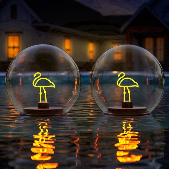 Postlucky Solar Floating Pool Lights with Warm White Flamingo-shaped LED for Garden/Porch/Pathway/Yards/Summer, 5.9", 2-Pack