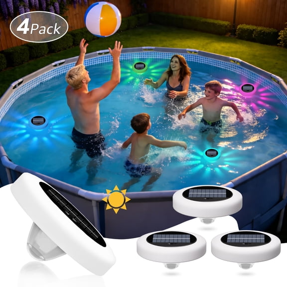 Postlucky Solar Floating Pool Lights with RGB Color Changing Disco Ball for Pool/Spa/Bath Tub/Summer, Waterproof, 5.5", 4-Pack