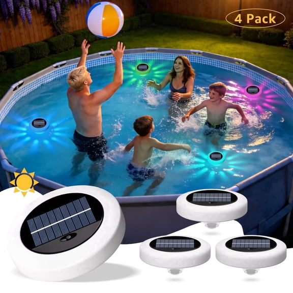 Postlucky Solar Floating Pool Lights with RGB Color Changing Disco Ball for Pool/Spa/Bath Tub/Summer, Waterproof, 5.5", 4-Pack