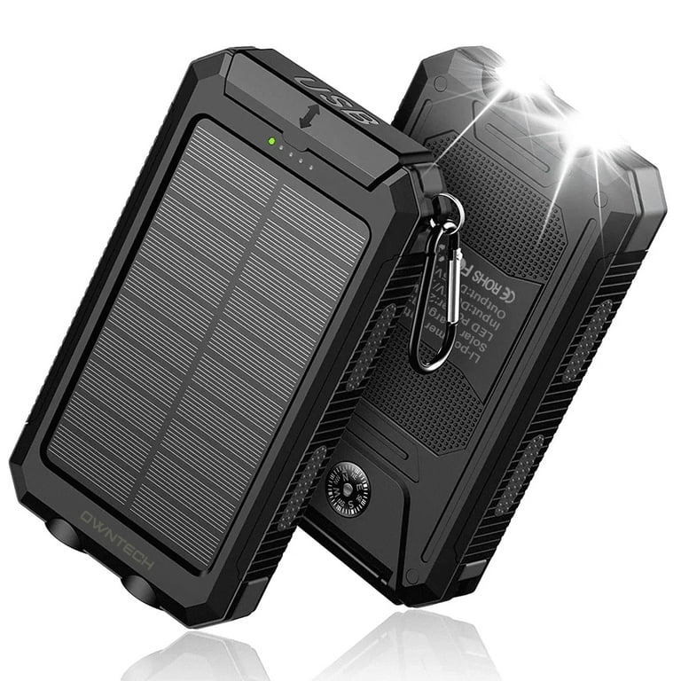 OWNTECH 20000mAh Portable Power Bank Solar Charger for Cell Phone and android Solar Phone Chargers with Dual 5V USB Ports and 2 Led Flashlight