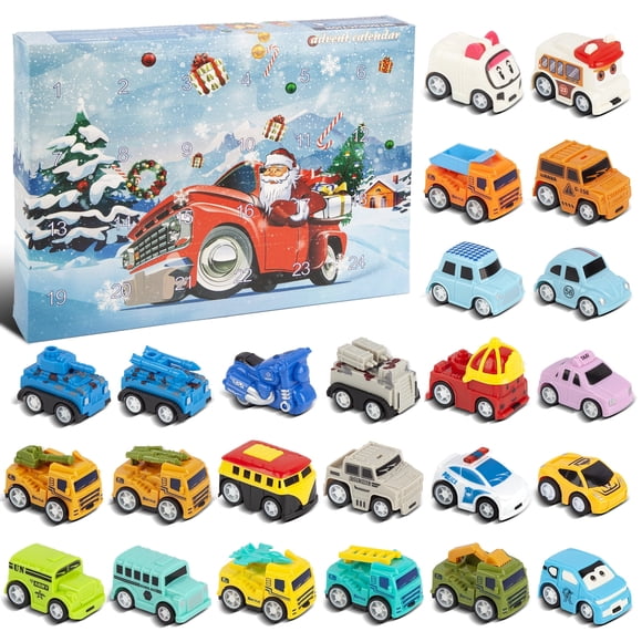 UUGEE 2026 Christmas Advent Calendar for Boys Kids, 24 Days Countdown Calendar Pull Back Cars Toys, Set of 24 Vehicles Xmas Surprise Gifts for 1 2 3 Years Old Toddlers