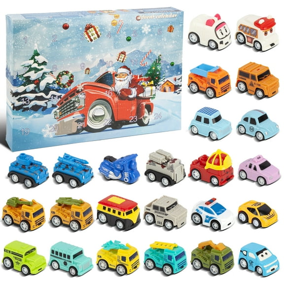 UUGEE 2025 Christmas Advent Calendar for Boys Kids, 24 Days Countdown Calendar Pull Back Cars Toys, Set of 24 Vehicles Xmas Surprise Gifts for 1 2 3 Years Old Toddlers