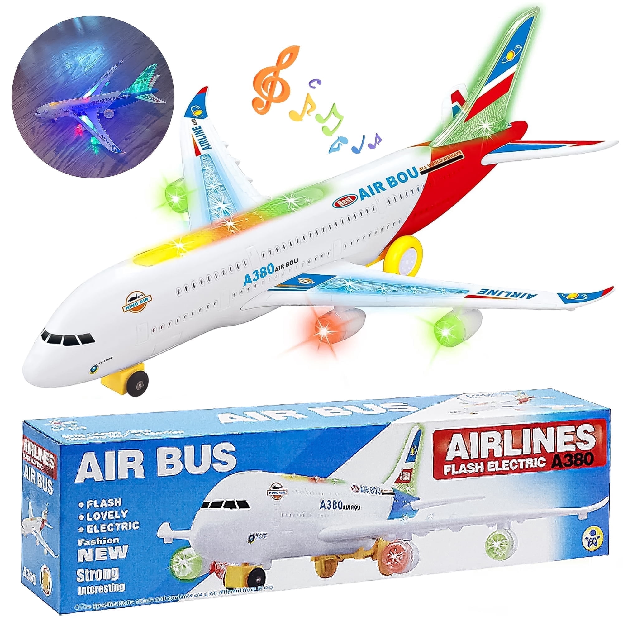 UUGEE Airplane Toys for Toddlers Kids, Bump and Go Action, Toy Plane with Flashing Lights & Music for 3-12 Years Boys, Airbus A380,Christmas Birthday Gifts