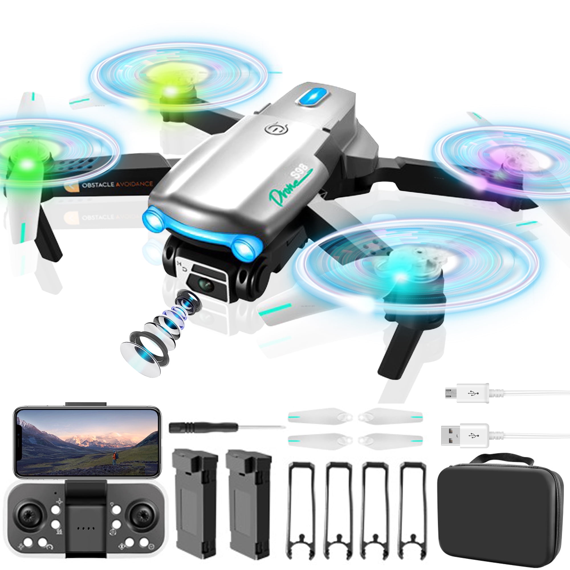 UUGEE Mini Drones with Camera for Kids Adults 4k HD RC Drone with FPV RC Quadcopter LED Lights and Optical flow Sensor Gray