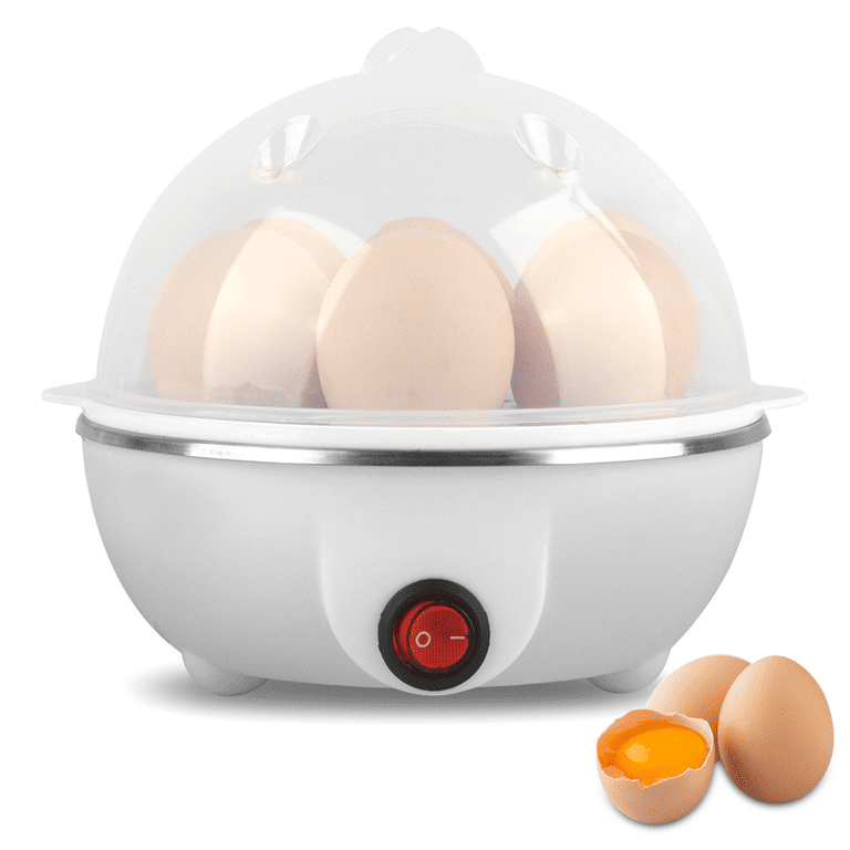 UUGEE Electric Microwave Egg Cooker for Hard Boiled with Automatic Shut off  Mini 7 Capacity Eggs Maker for Poached, Omelets, White 
