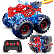 UUGEE Remote Control Dinosaur Car Toys for Boys, 2.4GHz RC Monster Trucks for Boy with Spray, Light & Sound, 360° Rotating All Terrain RC Cars Toys Christmas Birthday Gifts for 5 6 7 8 Kids - Blue
