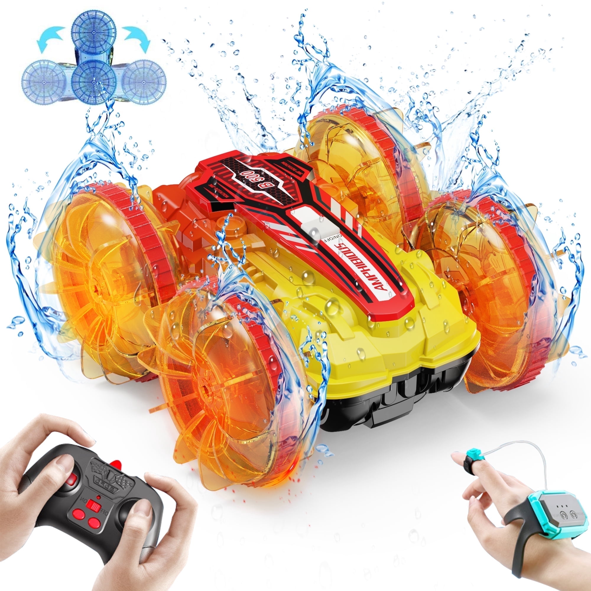 UUGEE Remote Control Cars, RC Car Boat Toys for Boys Kids, 2.4GHz 4WD Gesture 360° Rotating Drift Amphibious RC Stunt Car with LED Lights, Christmas Birthday Gifts for 8+ Year Old