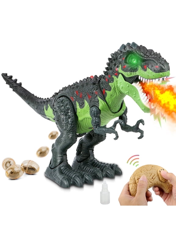 Remote Control Dinosaur Toys for Boys Kids, 2.4G RC Dinosaur T-Rex Robot with Spray Light Sound, Walking Dinosaur Laying Eggs Boy Toys Age 3 4 5 6 7 8+ Year Old Christmas Birthday Gifts