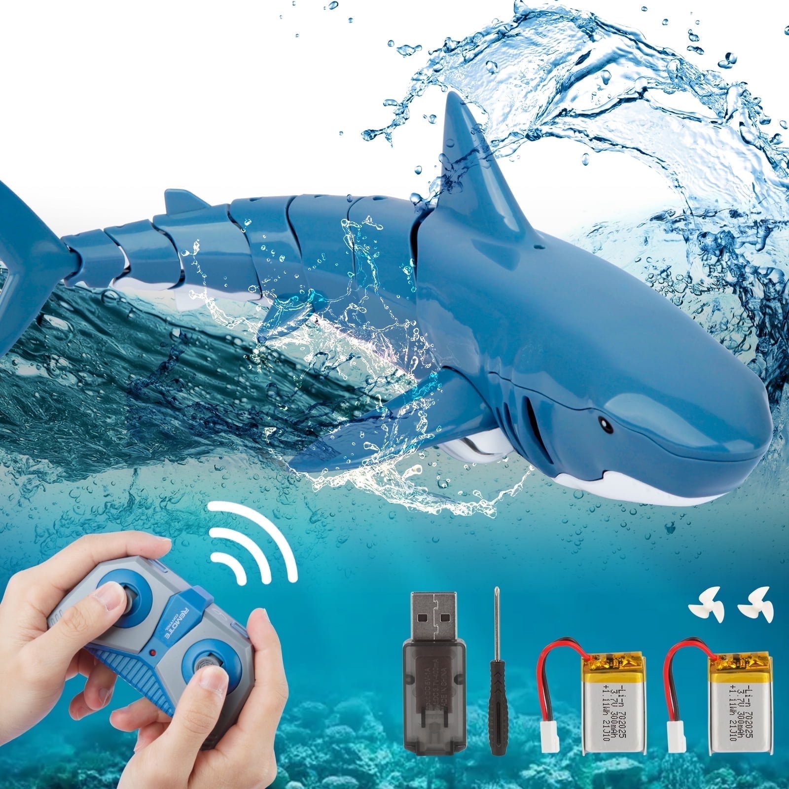 UUGEE Remote Control Shark Toys 2.4G Mini RC Shark Toy for Boys Girls Swimming Pool Toys RC Boat for Kids Age 3+ Blue