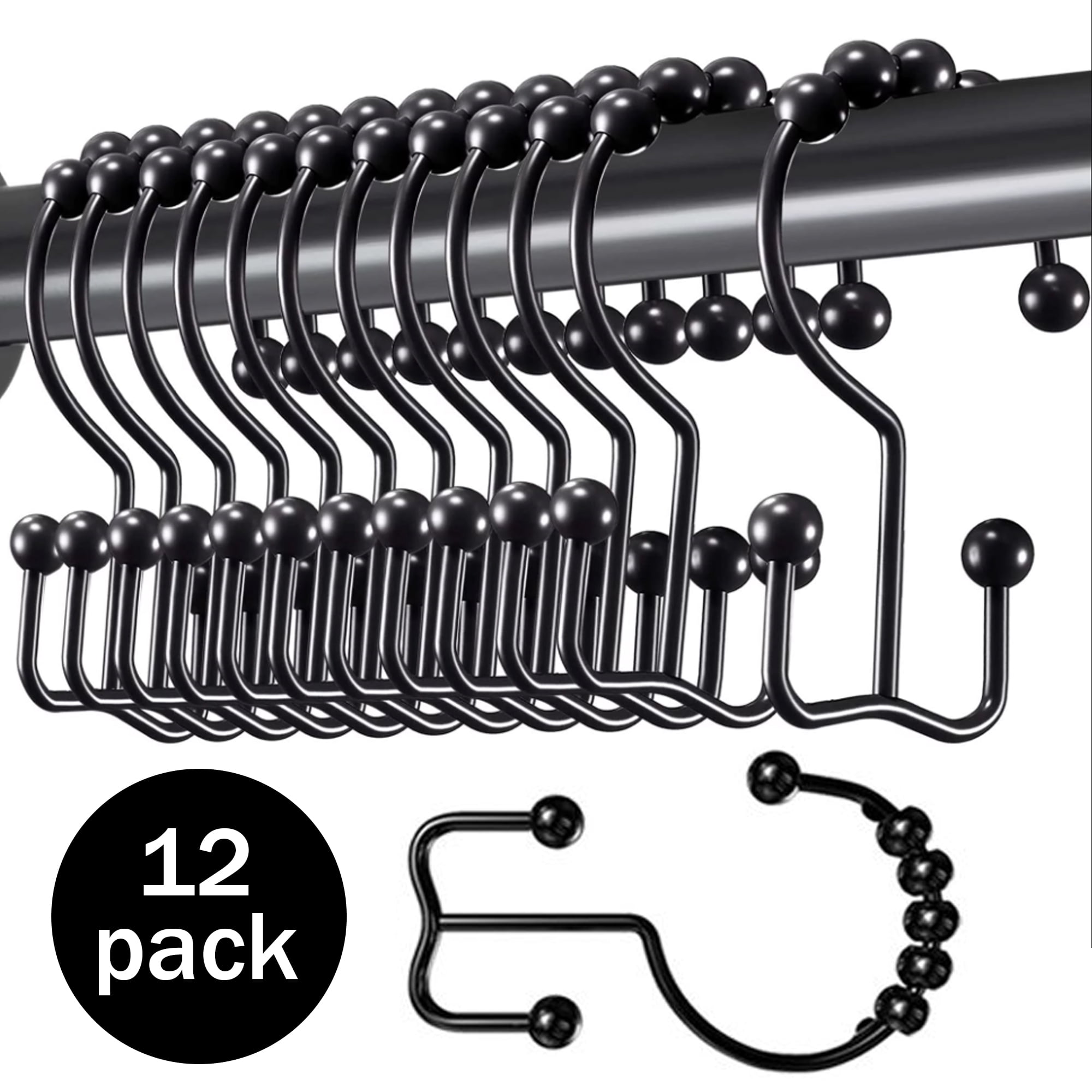 UUGEE Shower Curtain Hooks Rings Rust Resistant Double Glide Rollers Shower Hook for Bathroom