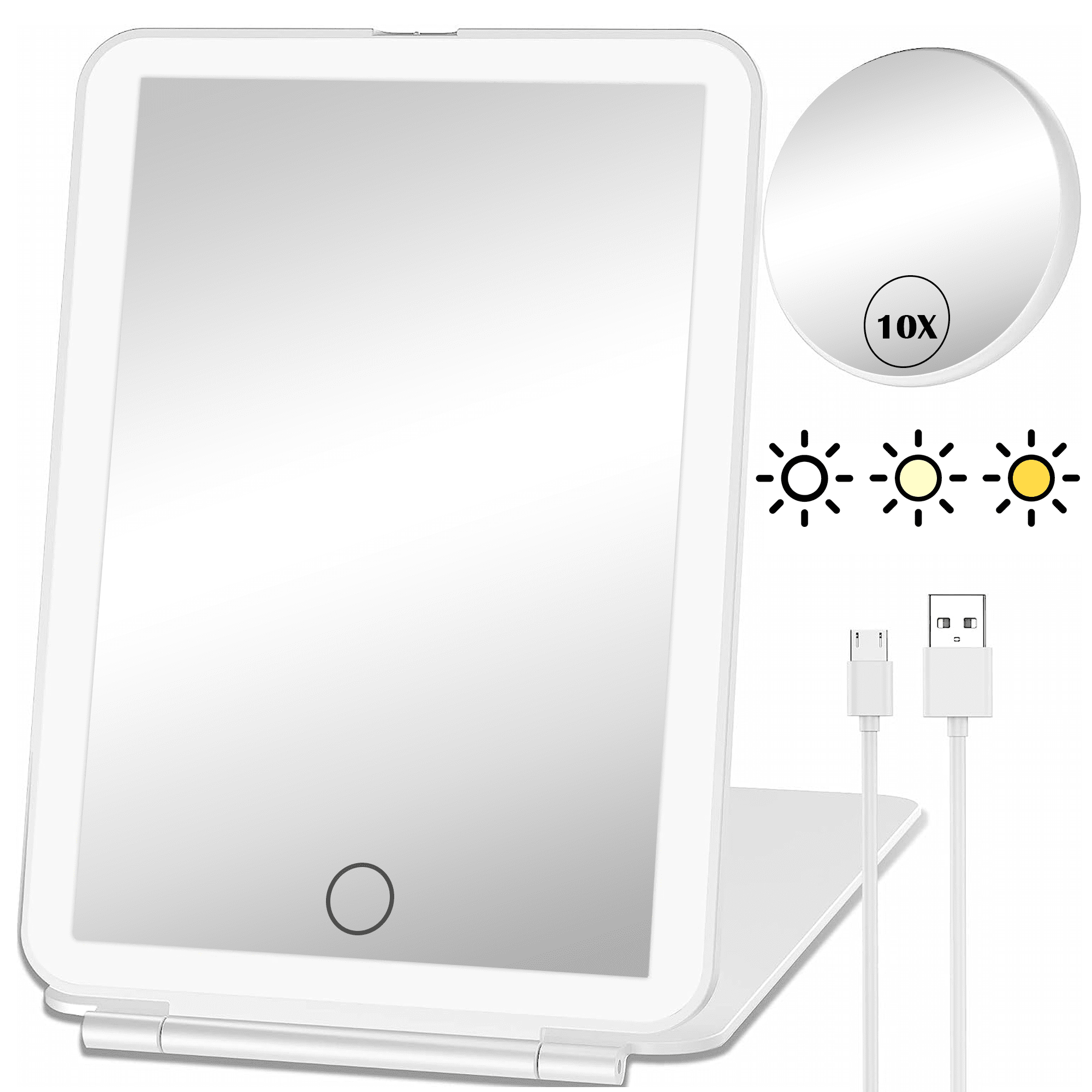 UUGEE Travel Led Lighted Makeup Mirror with Magnification 3 Colors Rechargeable Portable Touch