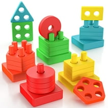 UUGEE Wooden Stacking Montessori Learning Toys for Toddlers 1 2 3 Year Old Boy Girl, Baby Sorting Educational Gifts Shape and Color Stacker