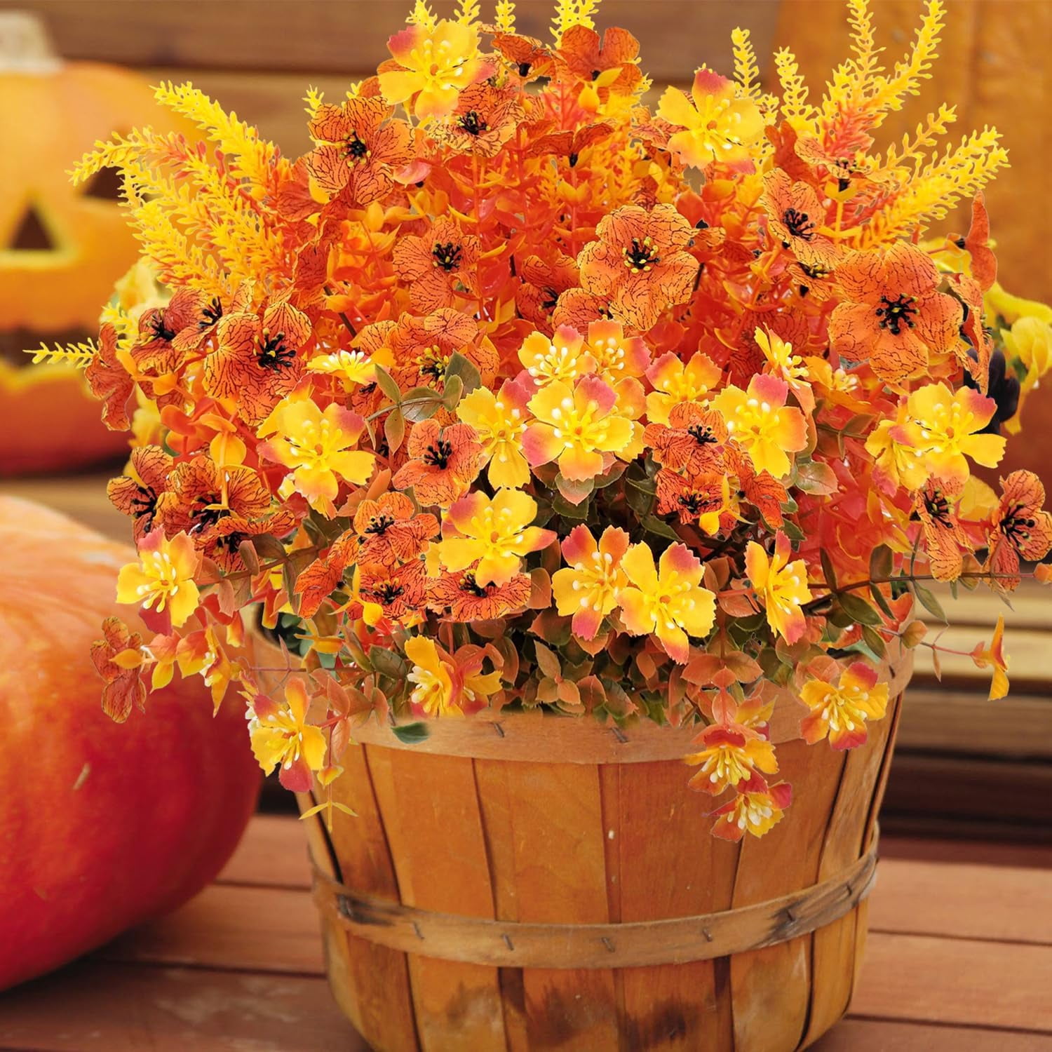 UUGHWW-10 Bundles Artificial Mums for Outdoors Fake Fall Flowers Silk ...