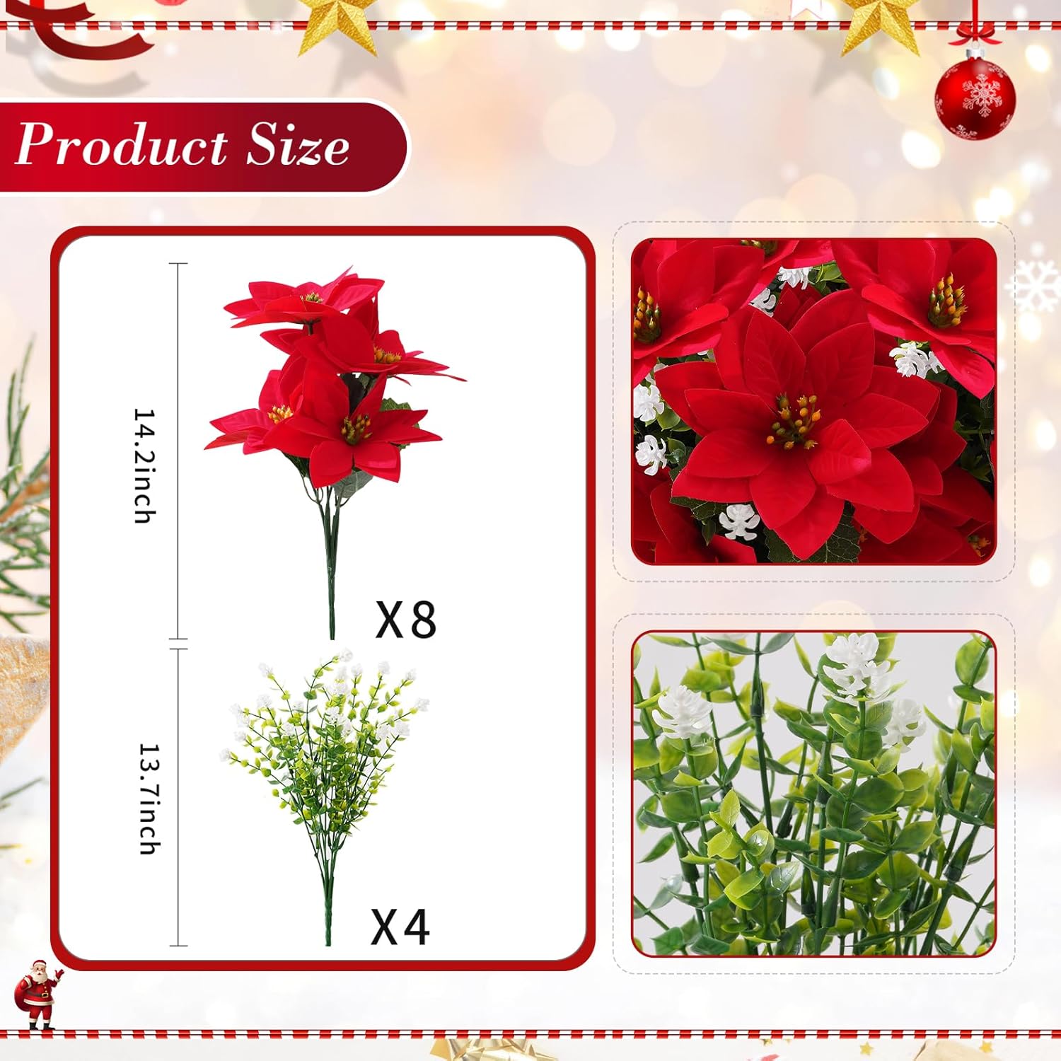UUGHWW-12 Bunches Poinsettias Artificial Christmas Flowers for Outdoors ...